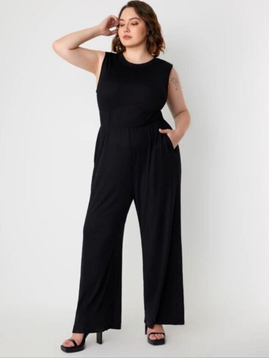 Cider Pants - Womens Sleeveless Black One-Piece Jumpsuit with zip back.